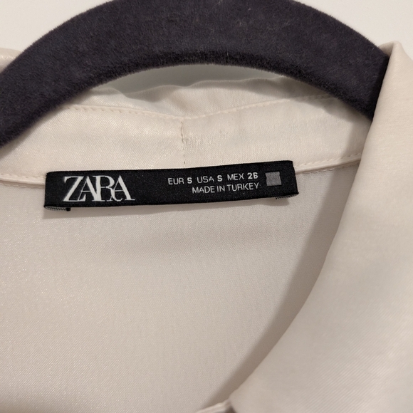 Zara Satin Effect Tie Collar Shirt - Picture 2 of 4